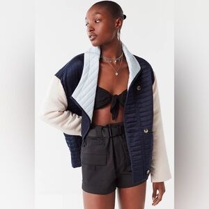 UO Quilted Satin Colorblock Jacket - Size Small - Winter Spring